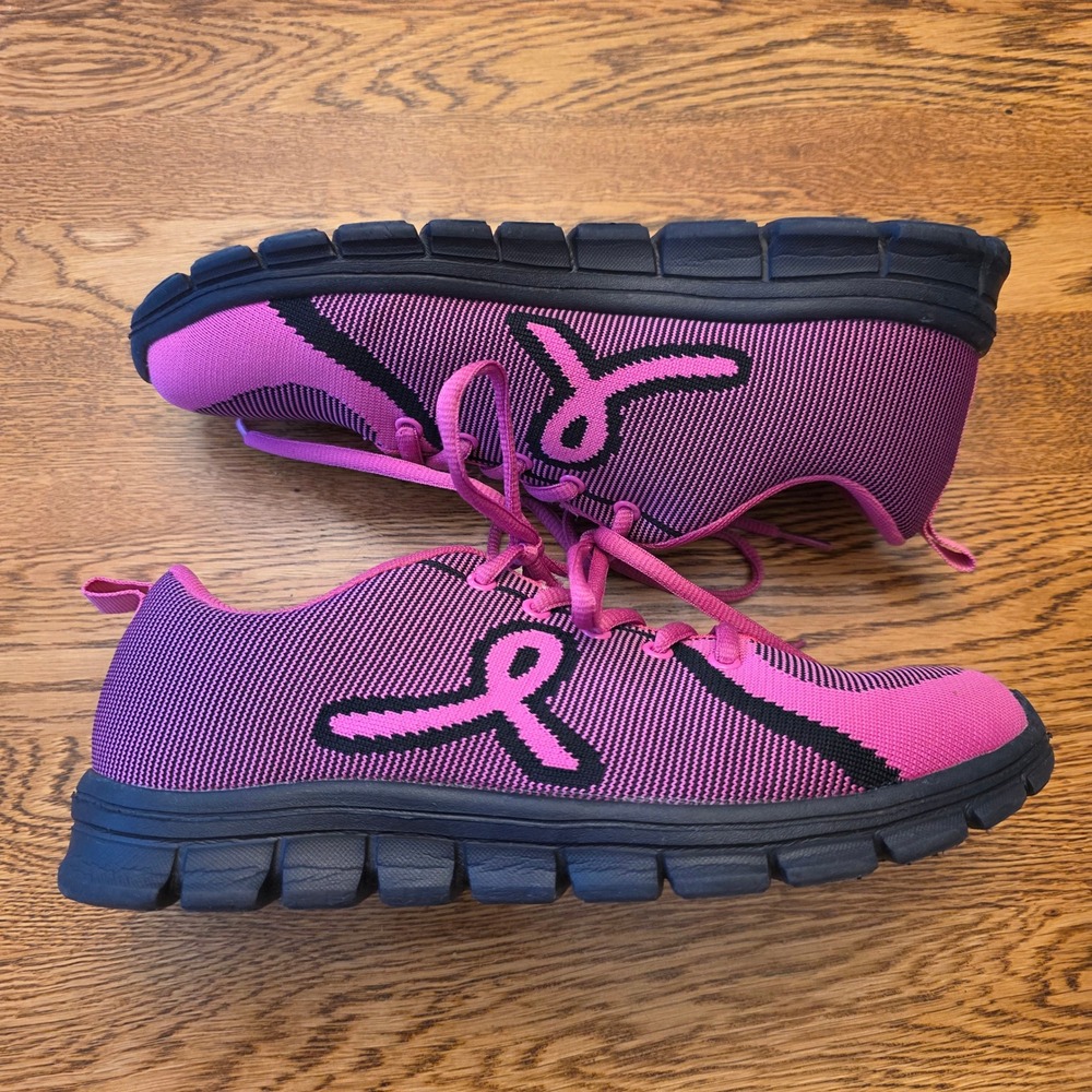 Pink Ribbon Breast Cancer Awareness Size 9 Knit Athletic‎ Sneakers Pink Black